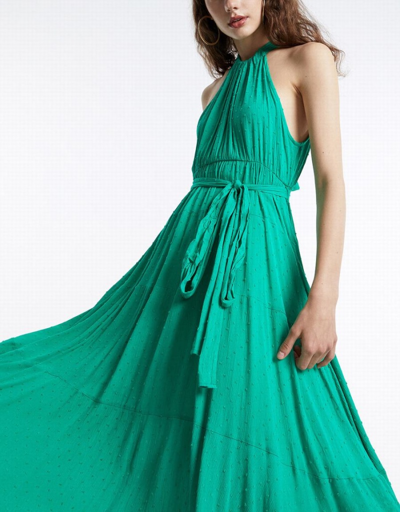 Vestido Urban Revivo Halter Belted Sin Manga Maxi Mujer Verdes | IYJ508ZT