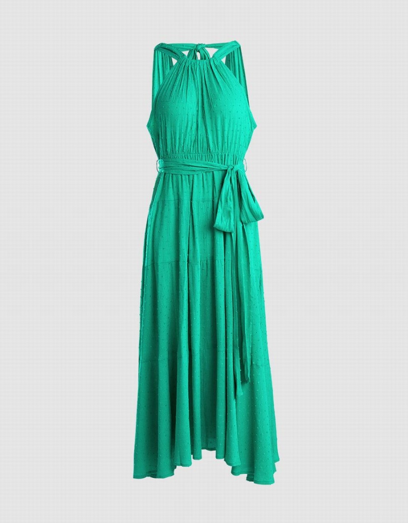 Vestido Urban Revivo Halter Belted Sin Manga Maxi Mujer Verdes | IYJ508ZT