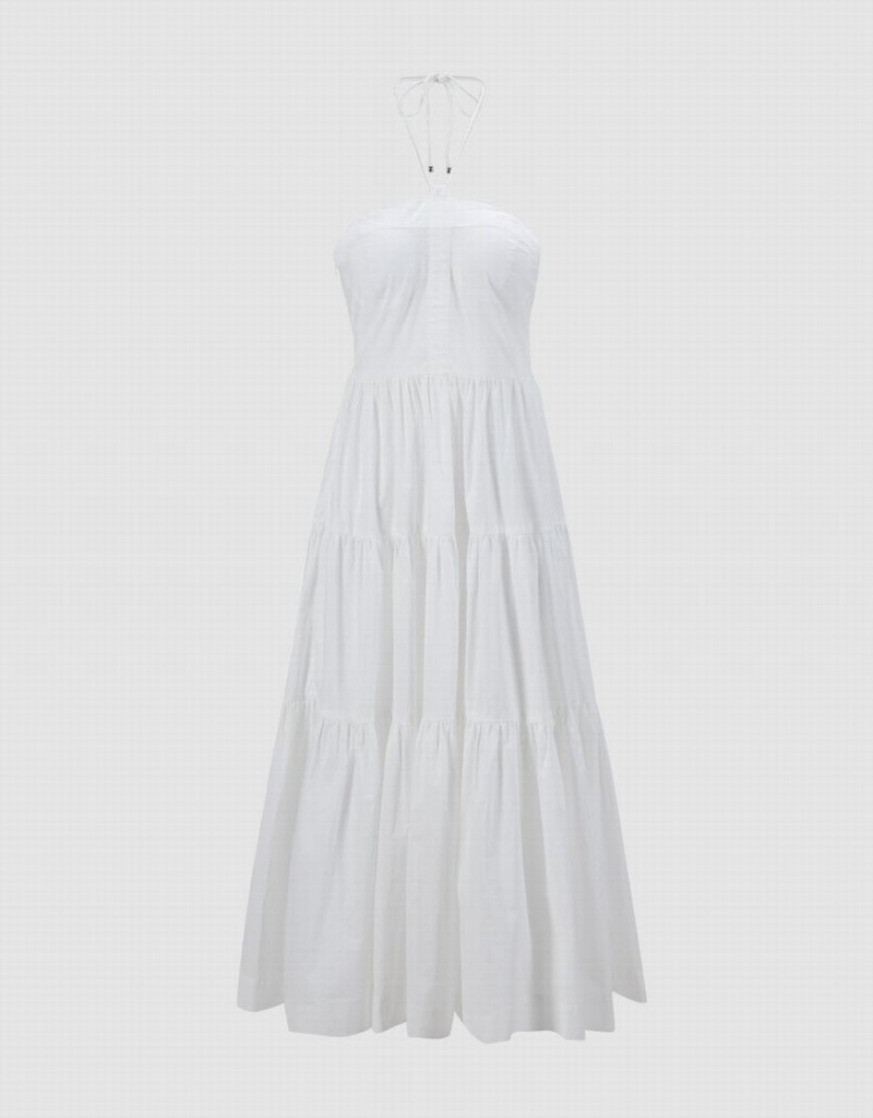 Vestido Urban Revivo Halter Tiered Midi Mujer Blancos | MDA9185KH