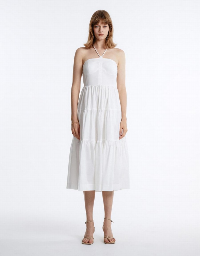 Vestido Urban Revivo Halter Tiered Midi Mujer Blancos | MDA9185KH