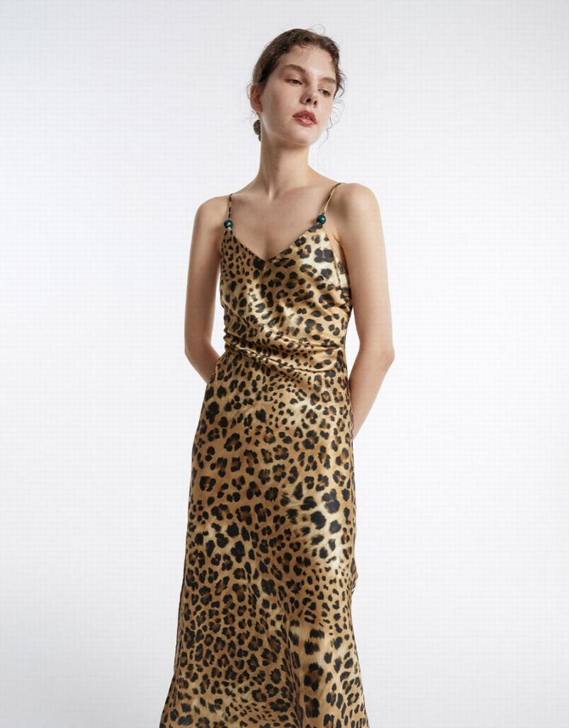 Vestido Urban Revivo Leopard Print Mujer Marrom | RAH297RU