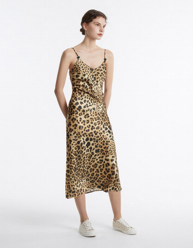 Vestido Urban Revivo Leopard Print Mujer Marrom | RAH297RU