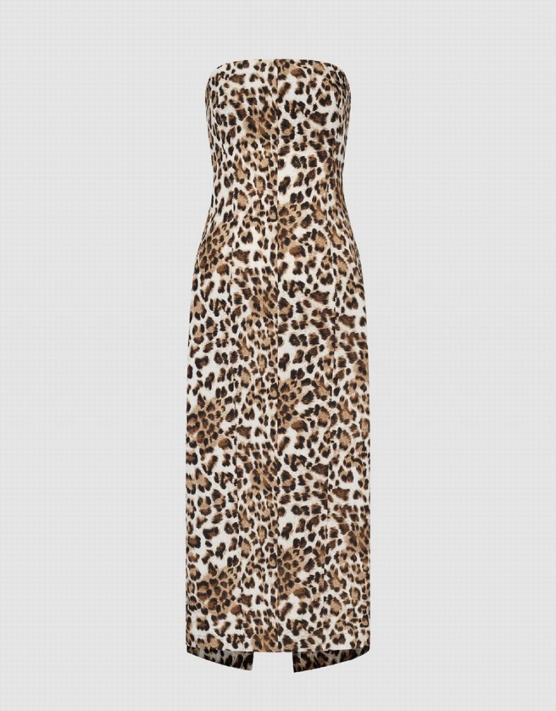 Vestido Urban Revivo Leopard Printed Sin Manga Flaco Mujer Marrom | HUI5654JP