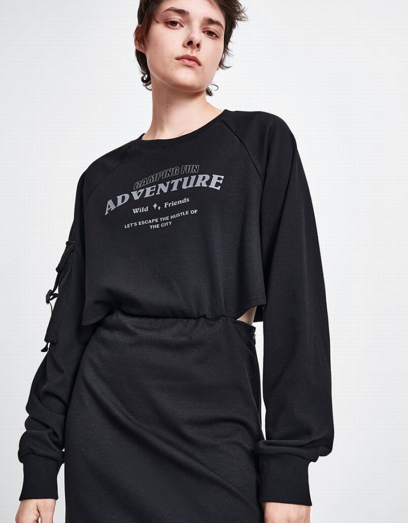 Vestido Urban Revivo Letter Printed Crew Neck A-Line Mujer Negros | BJK215GV