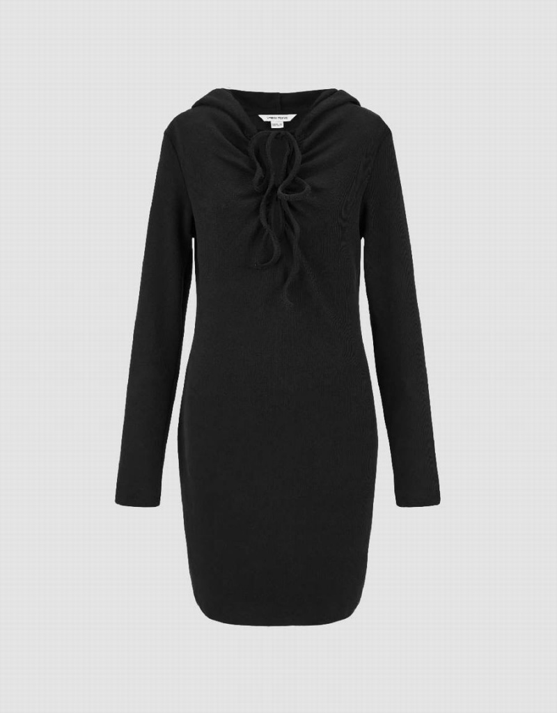 Vestido Urban Revivo O-Ring Encapuchado Flaco Mujer Negros | TTR3328BN