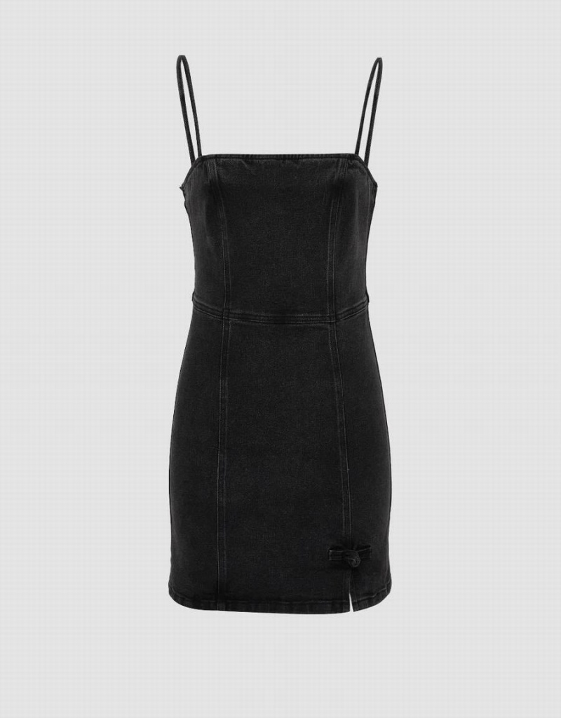 Vestido Urban Revivo Off-Shoulder Denim Cami Mujer Negros | JYW9835JT