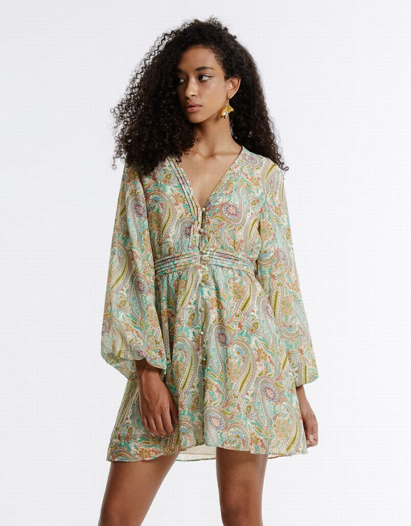 Vestido Urban Revivo Paisley Print Chiffon Mujer Verdes | CUZ1792BO