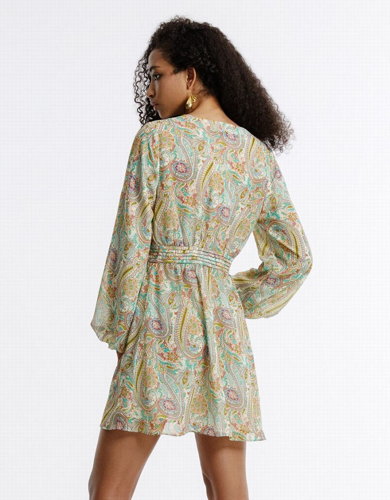 Vestido Urban Revivo Paisley Print Chiffon Mujer Verdes | CUZ1792BO