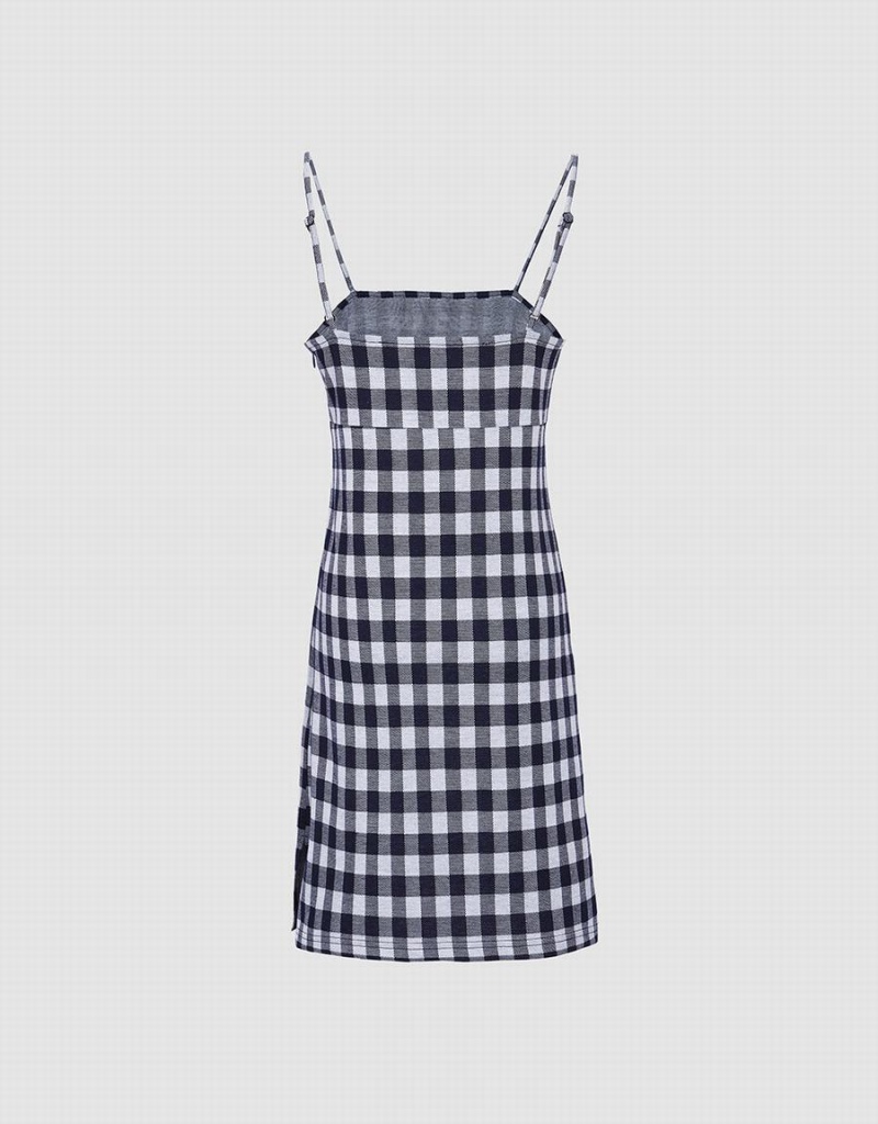 Vestido Urban Revivo Plaid De Punto Cami Checkered Mujer Azules | MJU6451ZE