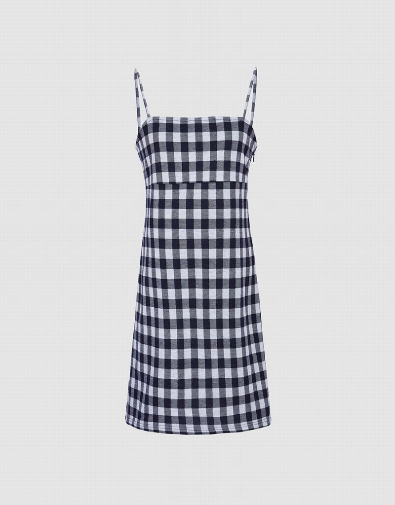 Vestido Urban Revivo Plaid De Punto Cami Checkered Mujer Azules | MJU6451ZE