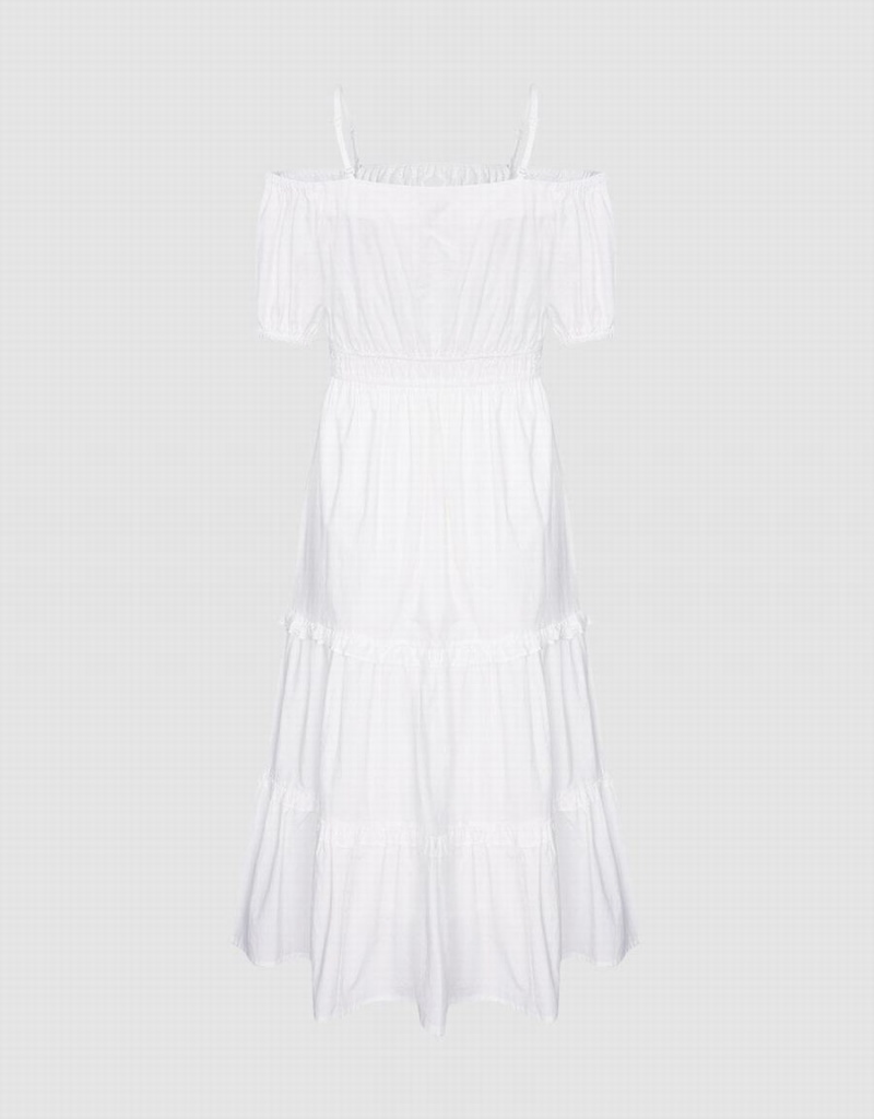 Vestido Urban Revivo Plain Cold Shoulder Tiered Midi Mujer Blancos | XNE4210BX