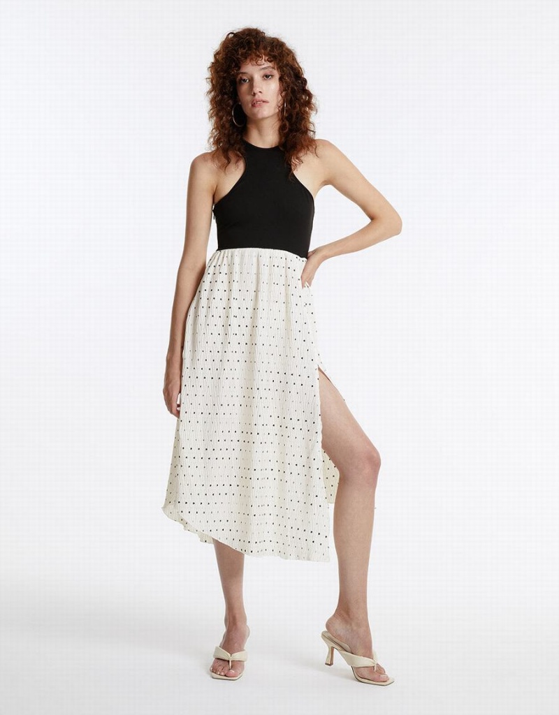 Vestido Urban Revivo Polka Dot Halter Mujer Blancos | NHB4522TZ