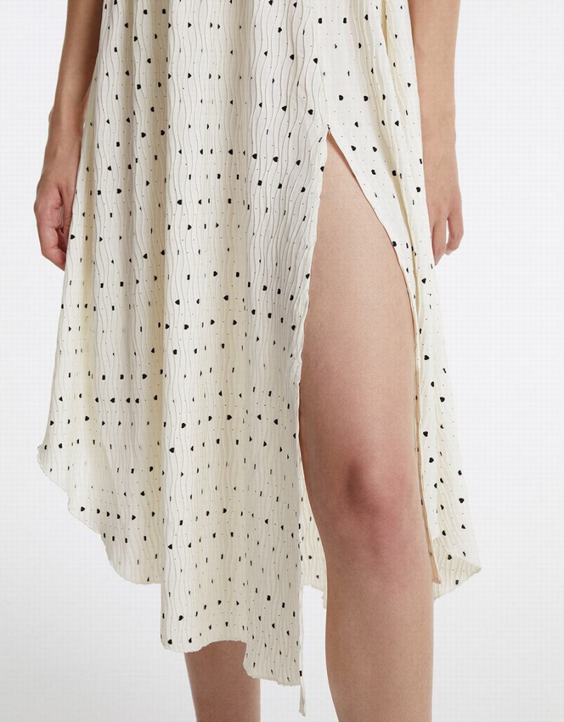 Vestido Urban Revivo Polka Dot Halter Mujer Blancos | NHB4522TZ