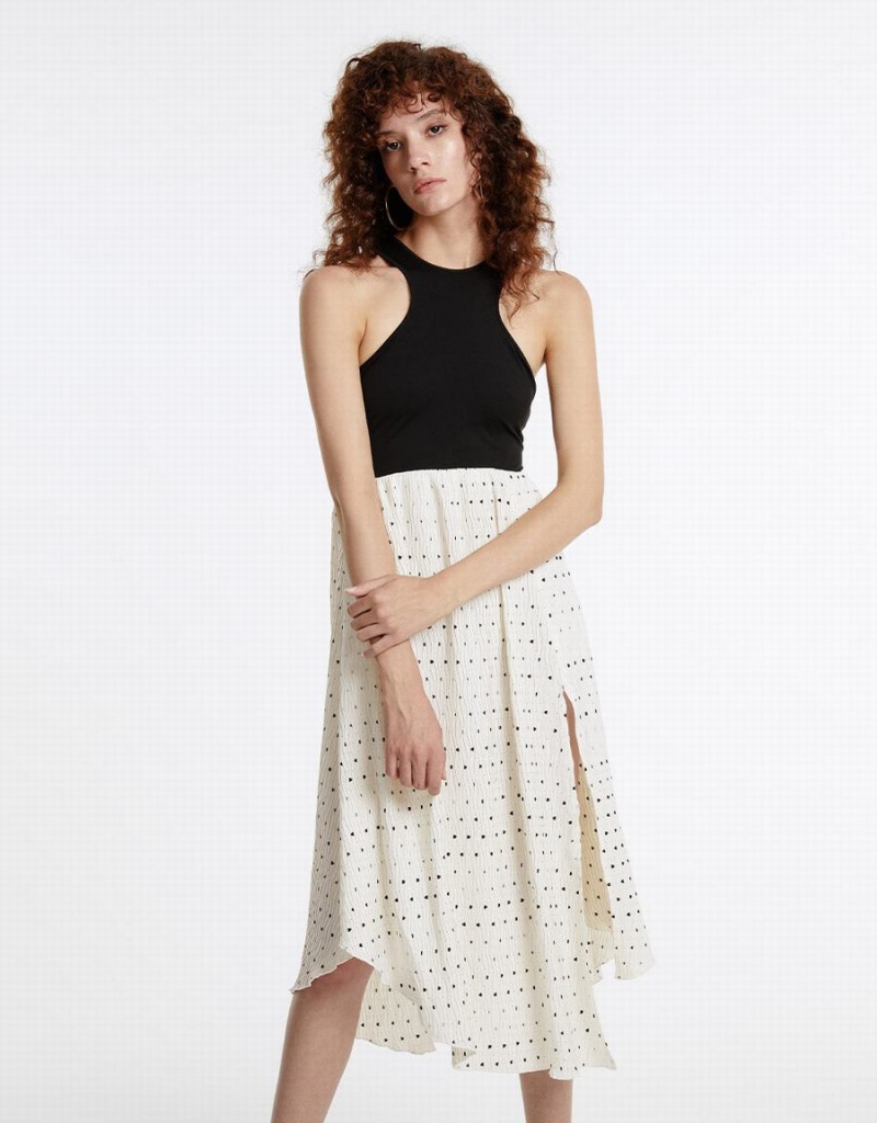 Vestido Urban Revivo Polka Dot Halter Mujer Blancos | NHB4522TZ