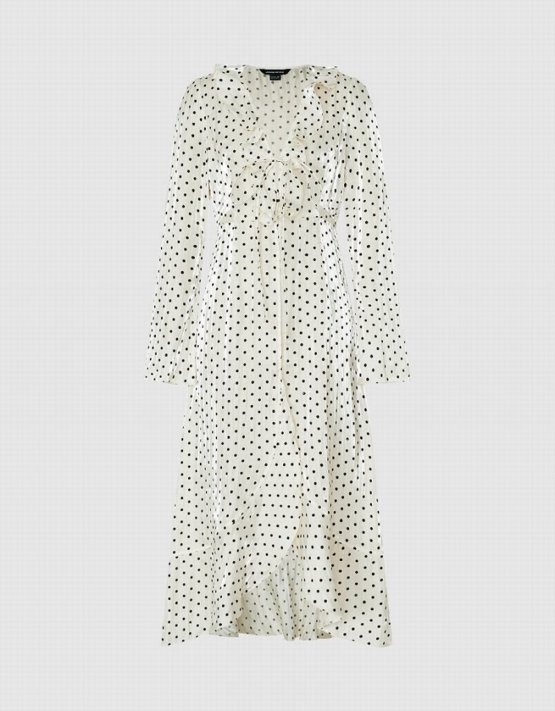 Vestido Urban Revivo Polka Dot V-Neck Skater Mujer Blancos | KTF1335XO