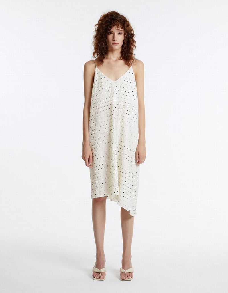 Vestido Urban Revivo Polka Dotted Tiras Mujer Blancos | HVP221FW