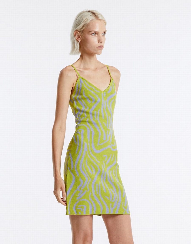 Vestido Urban Revivo Printed Knit Mujer Verdes | GFX2988GE