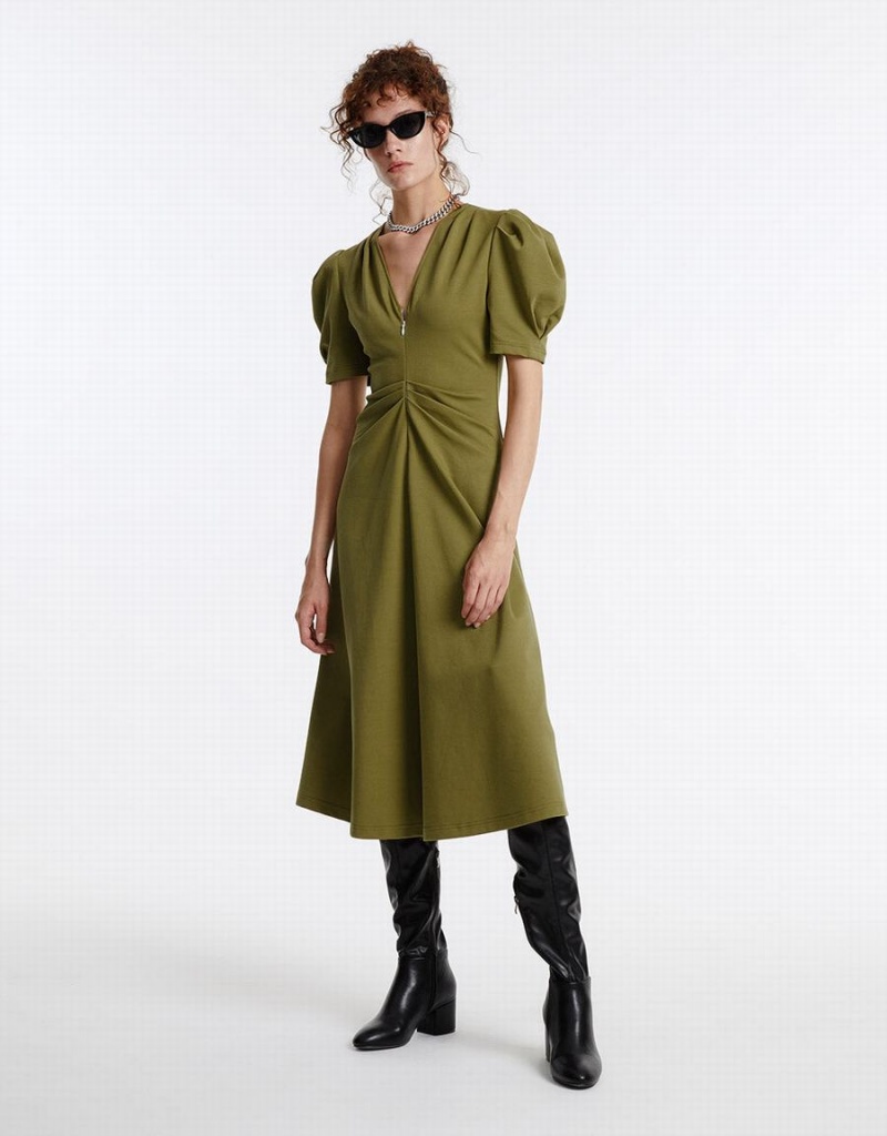 Vestido Urban Revivo Puff Sleeve Ruched Mujer Verdes | LSO8083KB