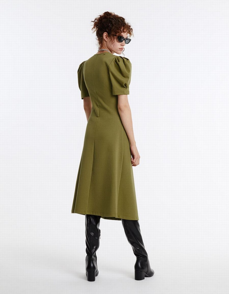 Vestido Urban Revivo Puff Sleeve Ruched Mujer Verdes | LSO8083KB