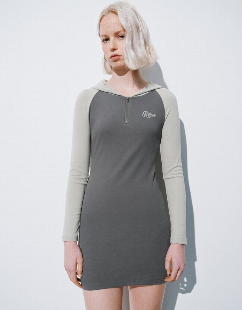 Vestido Urban Revivo Raglan Sleeve Encapuchado Flaco Mujer Grises Claro | RMZ8793ZT