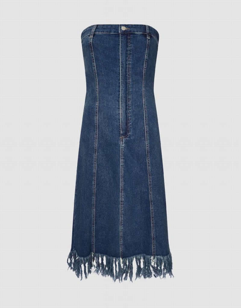 Vestido Urban Revivo Raw Hem Sin Manga Denim Mujer Azules | ZHA3681LW