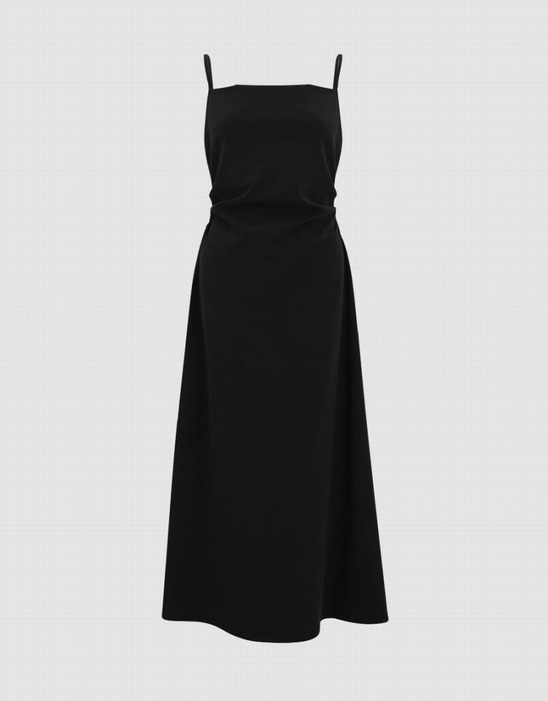 Vestido Urban Revivo Ruched A-Line Mujer Negros | GAG4251ZX