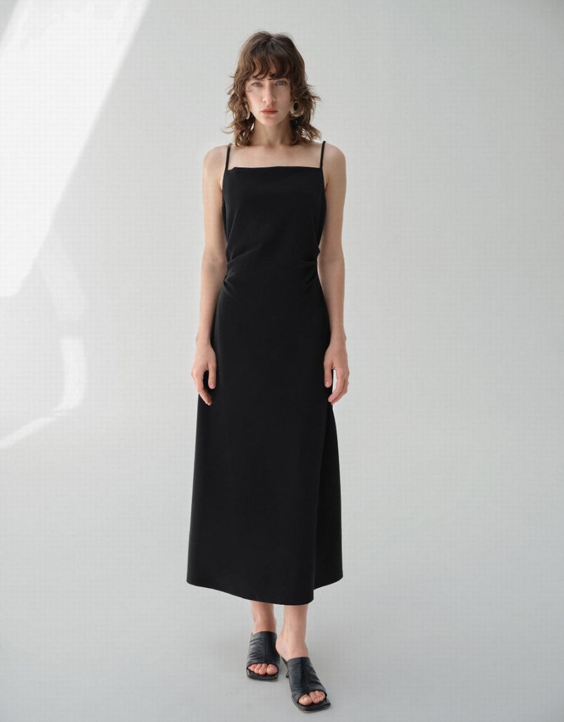 Vestido Urban Revivo Ruched A-Line Mujer Negros | GAG4251ZX