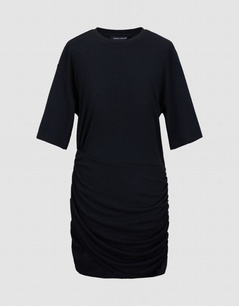 Vestido Urban Revivo Ruched Crew Neck Flaco Mujer Negros | QHQ2311FY