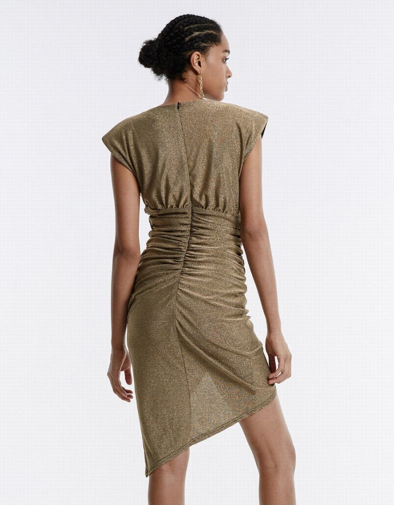 Vestido Urban Revivo Ruched Glitter Mujer Beige | ALY7953BS