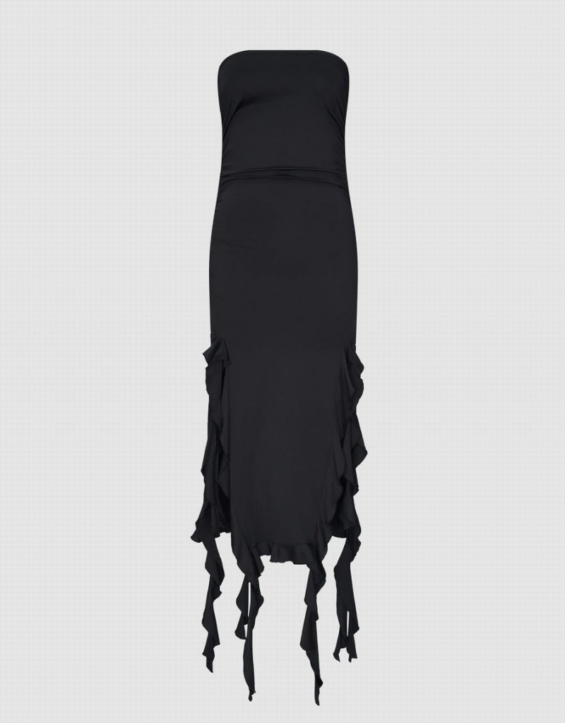 Vestido Urban Revivo Ruched Sin Manga Flaco Mujer Negros | LQV3697DD