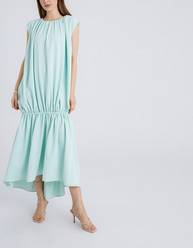 Vestido Urban Revivo Ruffle Hem Ruched Sin Manga Mujer Verdes | JOT3653BE