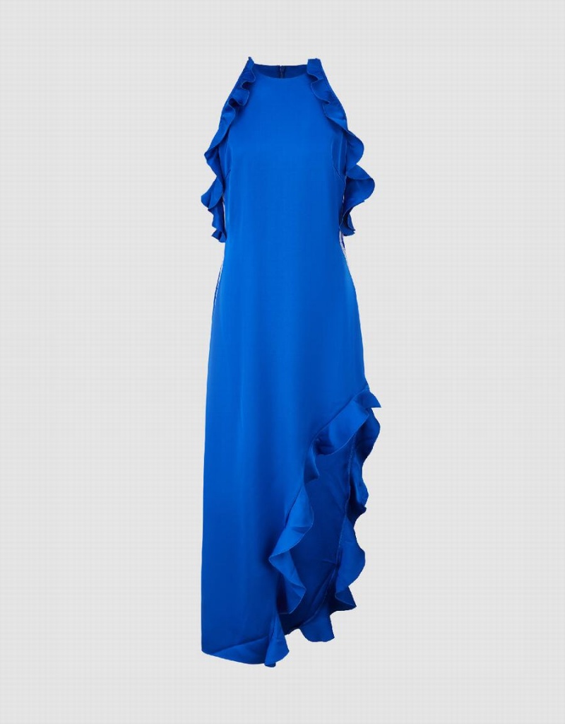 Vestido Urban Revivo Ruffle Hem Sin Manga Flaco-Fit Mujer Azules | KSO2178RQ