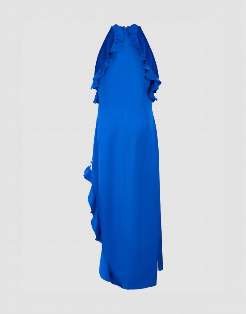 Vestido Urban Revivo Ruffle Hem Sin Manga Flaco-Fit Mujer Azules | KSO2178RQ