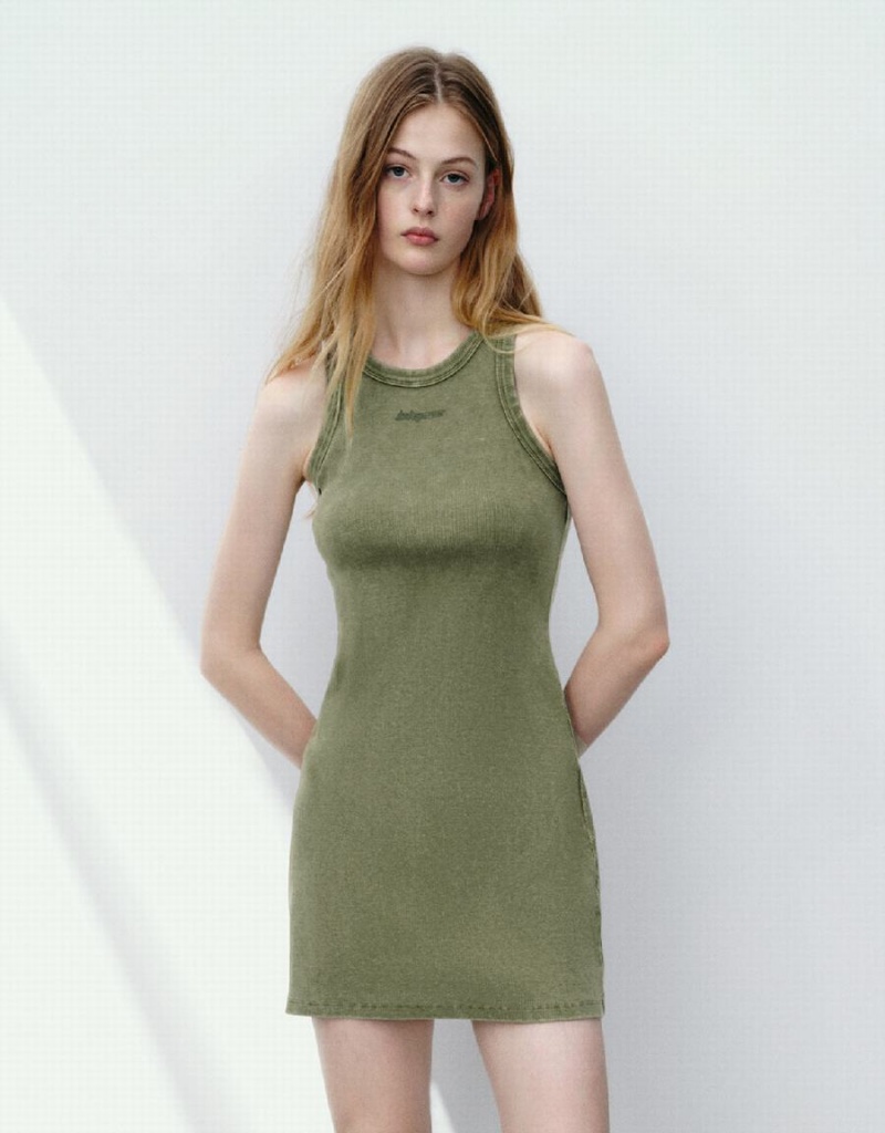 Vestido Urban Revivo Sin Manga Crew Neck Flaco Mujer Verdes | LFQ5382KG