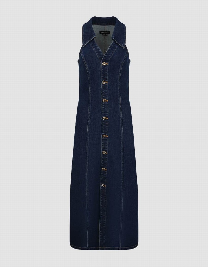 Vestido Urban Revivo Sin Manga Lapel Denim Mujer Azules | IIZ1867SO