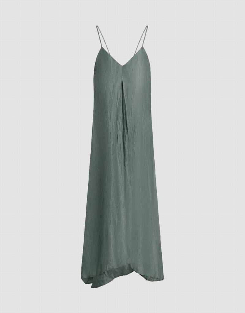 Vestido Urban Revivo Sin Manga Midi V-Neck A-Line Mujer Verdes | YMD7270BM