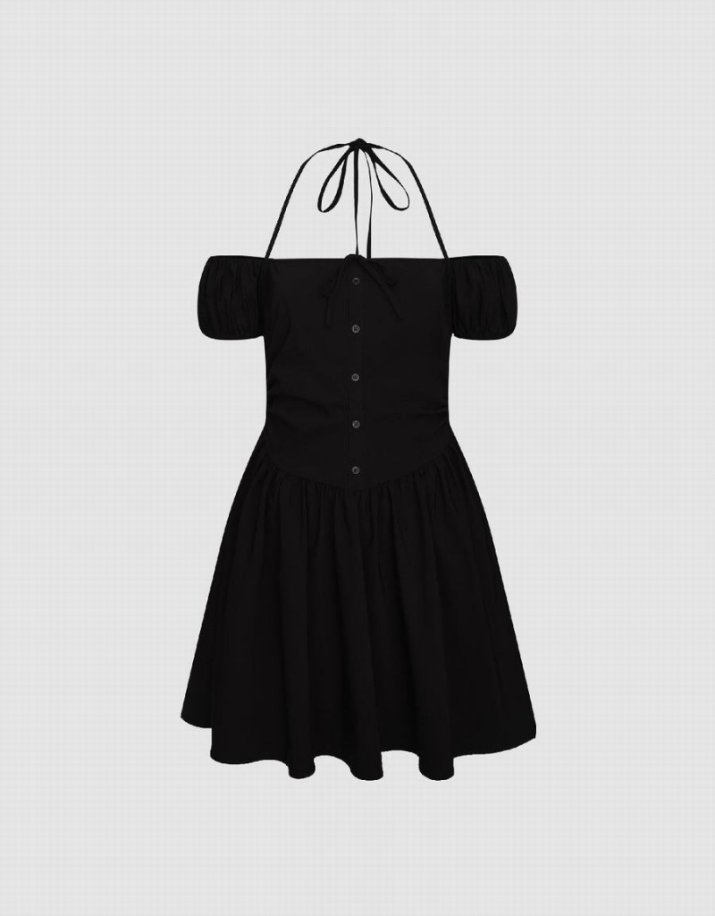 Vestido Urban Revivo Sin Manga Off-Shoulder A-Line Mujer Negros | XAV8857AN