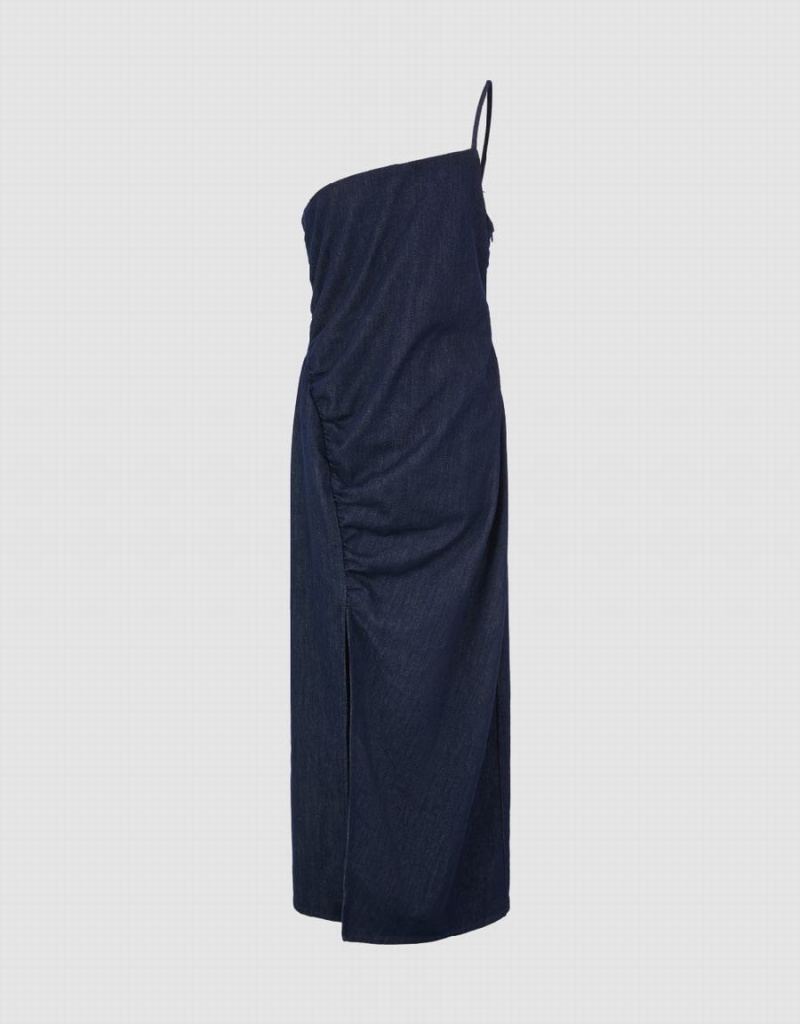 Vestido Urban Revivo Sin Manga One Shoulder Denim Mujer Azules | JFB9260GL