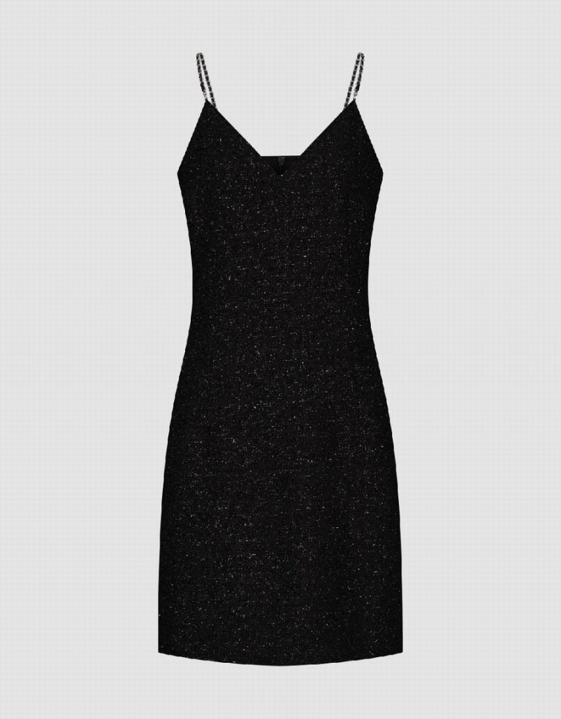 Vestido Urban Revivo Sin Manga Tweed V-Neck Directo Mujer Negros | HXF717AN