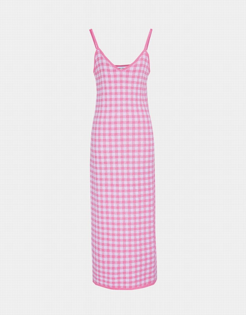 Vestido Urban Revivo Sin Manga V-Neck De Punto Checkered Mujer Azules | TUH3357OS