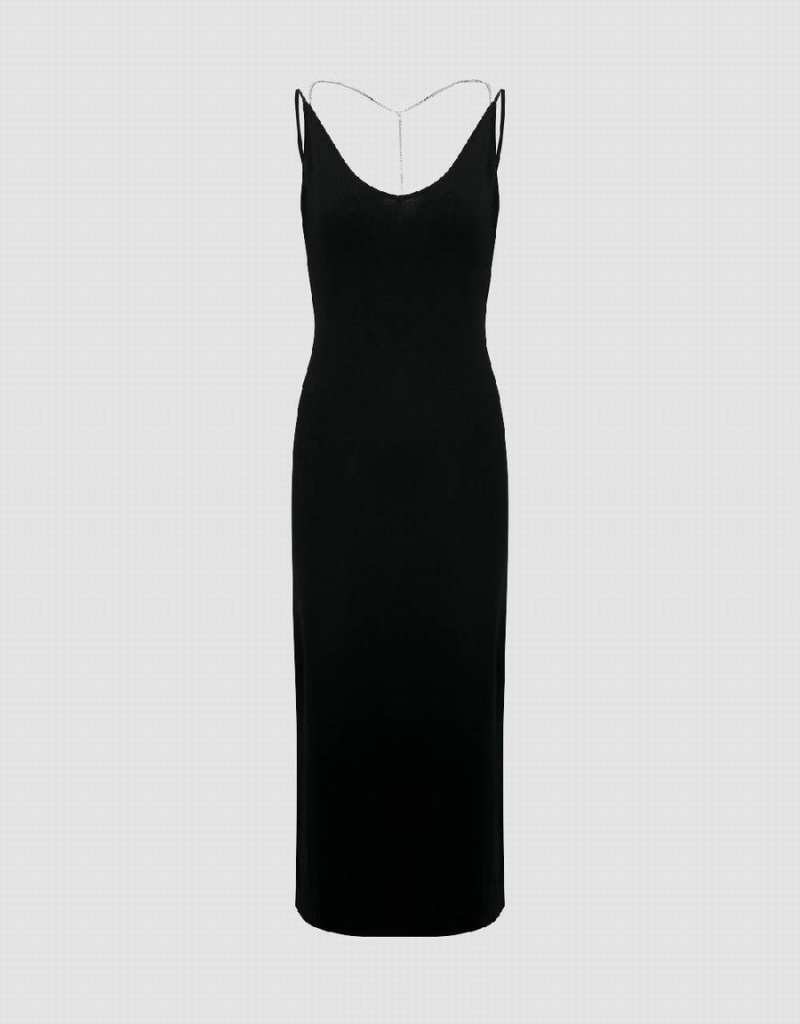 Vestido Urban Revivo Sin Manga V-Neck De Punto Mujer Negros | XBG6884XU