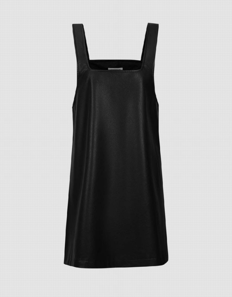 Vestido Urban Revivo Sin Manga Vegan Cuero A-Line Mujer Negros | FWE3544FA