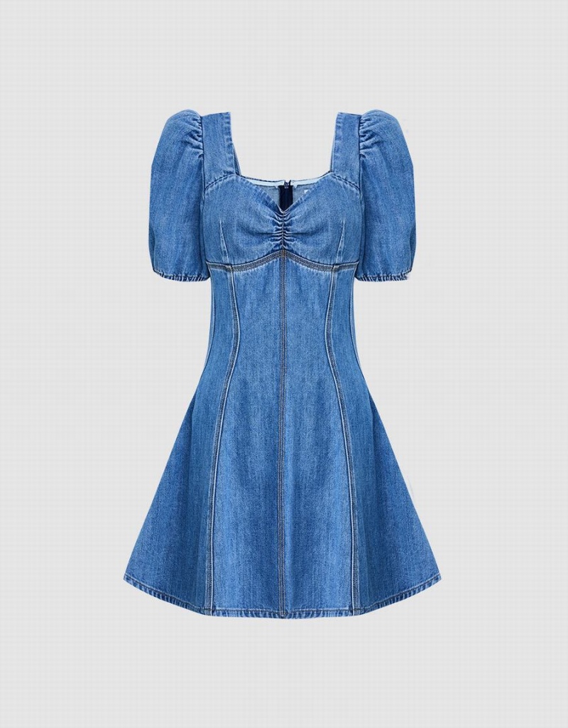 Vestido Urban Revivo Skater Denim Mujer Azules | XRC5375FJ