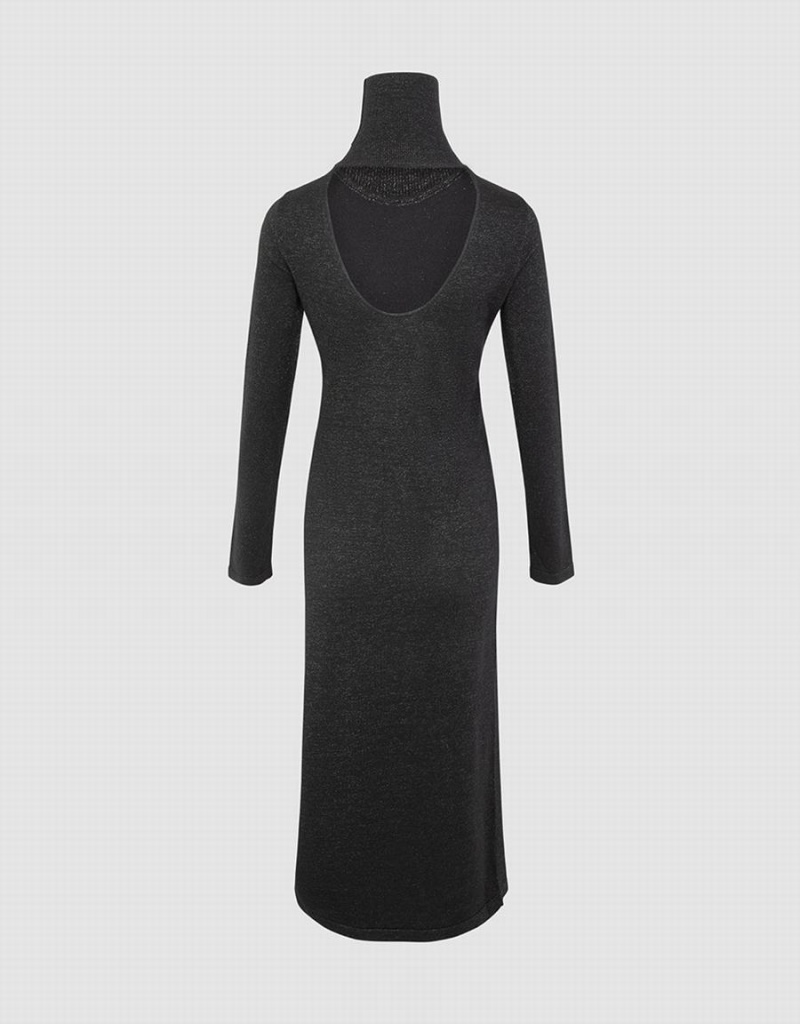 Vestido Urban Revivo Stand Collar Split Knit Mujer Negros | LFX9947QF