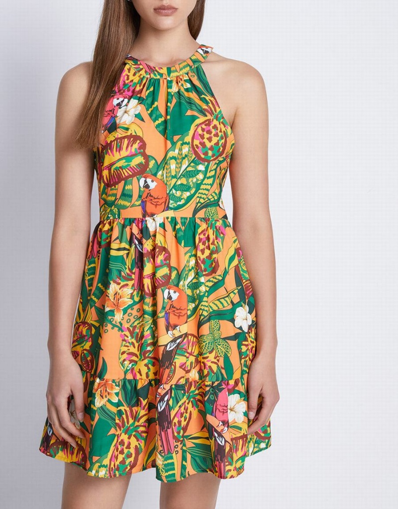 Vestido Urban Revivo Tropical Print Sin Manga Sun Mujer Amarillos | GOO7850VZ