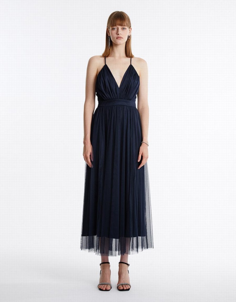 Vestido Urban Revivo Tulle Maxi Mujer Azules | UCX8980JB