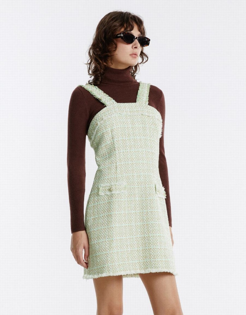 Vestido Urban Revivo Tweed Tiras Mujer Verdes Multicolor | NAH9916JX