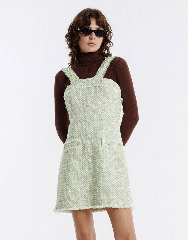 Vestido Urban Revivo Tweed Tiras Mujer Verdes Multicolor | NAH9916JX