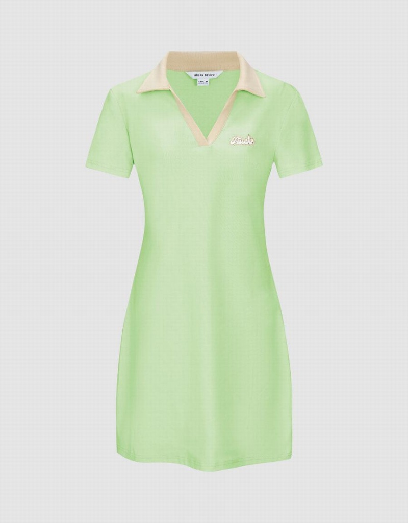 Vestido Urban Revivo V-Neck A-Line Mujer Verdes | ILX4434KO