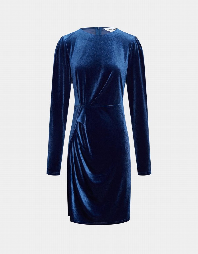 Vestido Urban Revivo Velvet Bodycon Mujer Azules | CIS8946GG